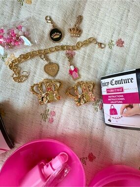 2X Juicy Couture Blind Boxes Gold Crown Charm Set with Pink Accents